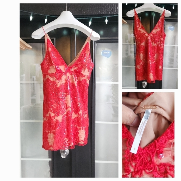 Free People Night Shimmer Mini Dress Sequin Red, - Picture 2 of 2